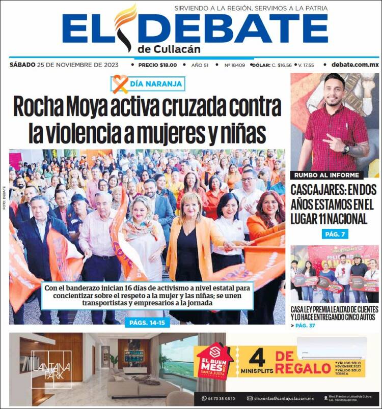 Portada de El Debate de Culiacán (México)