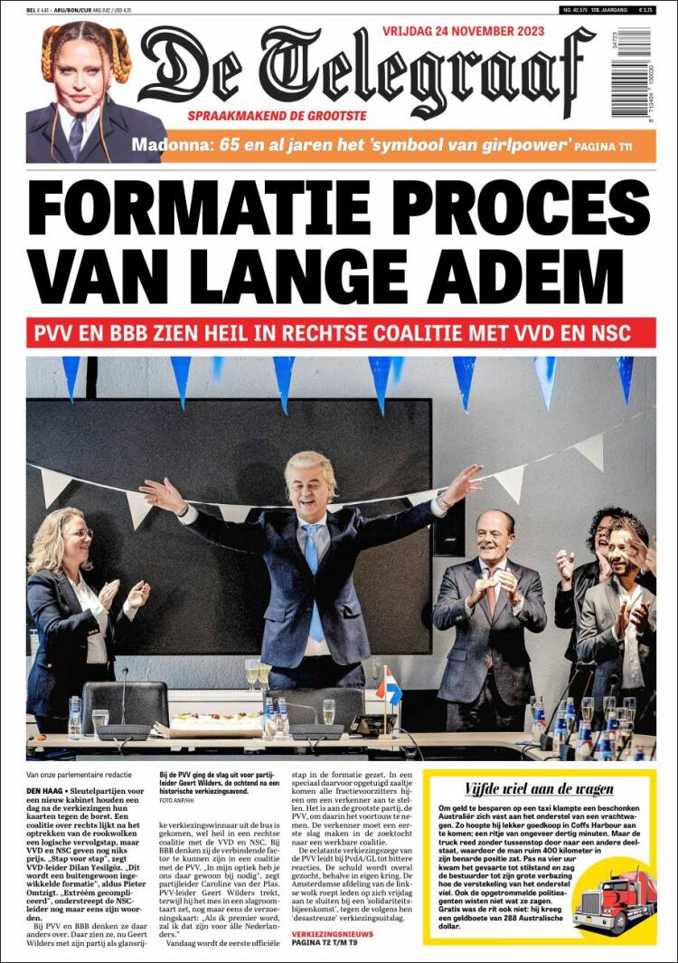 Portada de De Telegraaf (Pa&iacute;ses Bajos)