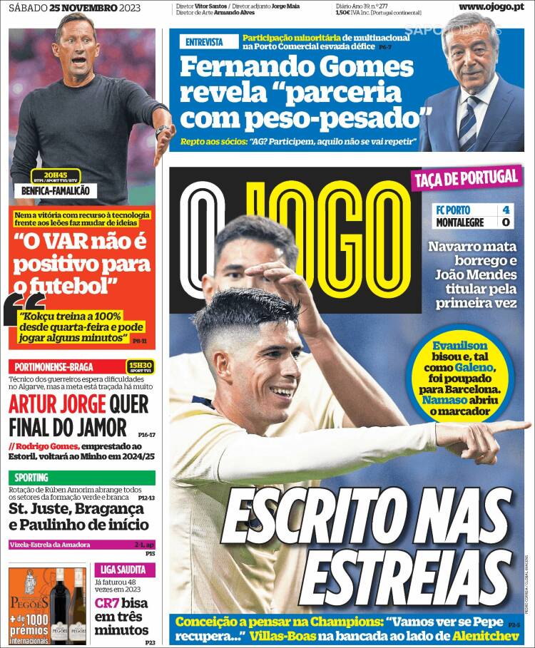 Portada de O Jogo (Portugal)