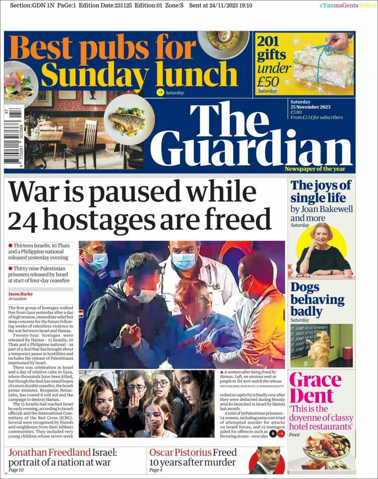 Portada de The Guardian (Reino Unido)