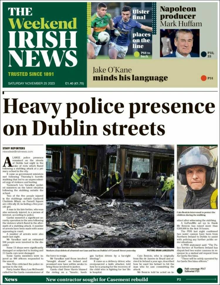 Portada de Irish News (Reino Unido)
