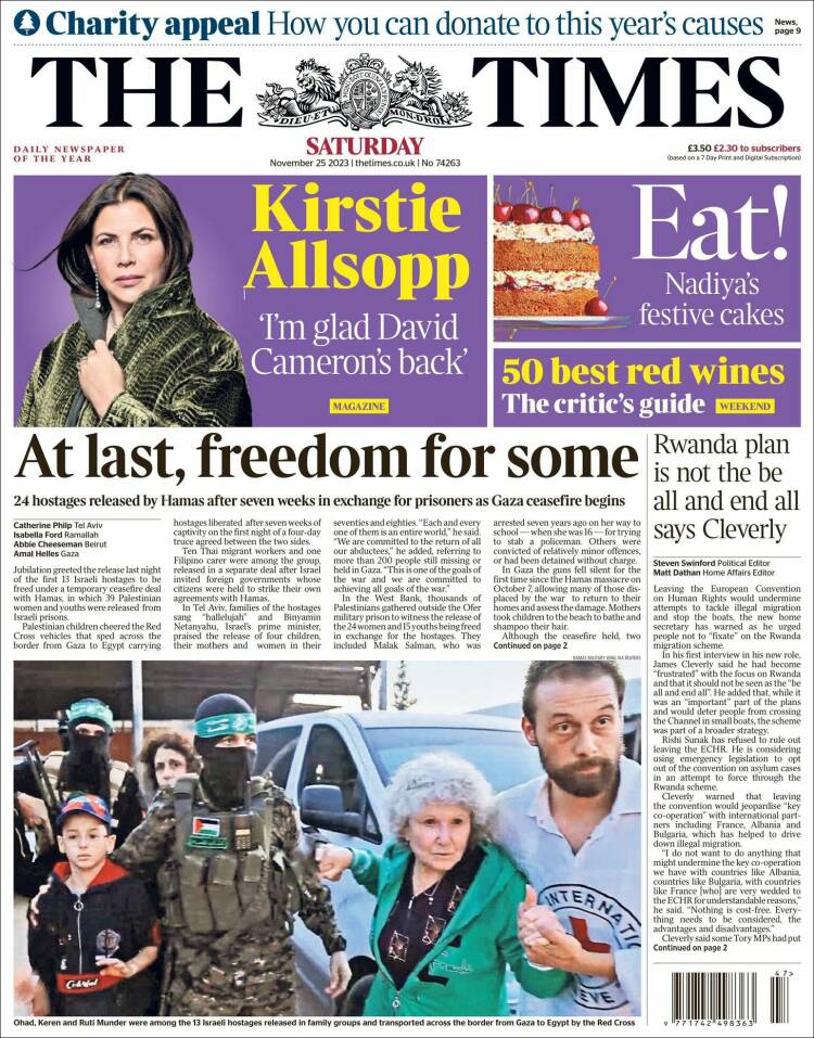 Portada de The Times (Reino Unido)