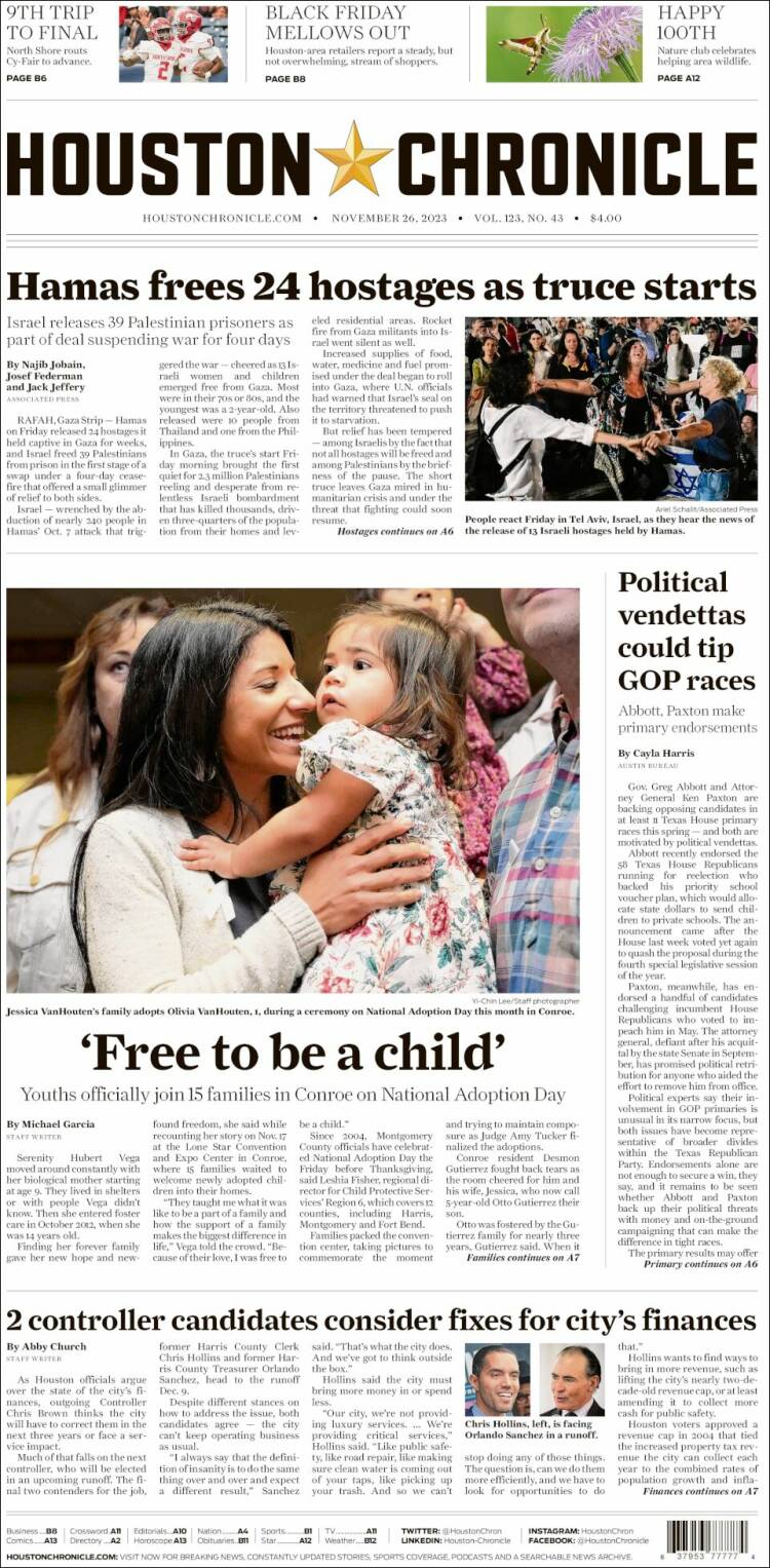 Portada de Houston Chronicle (USA)