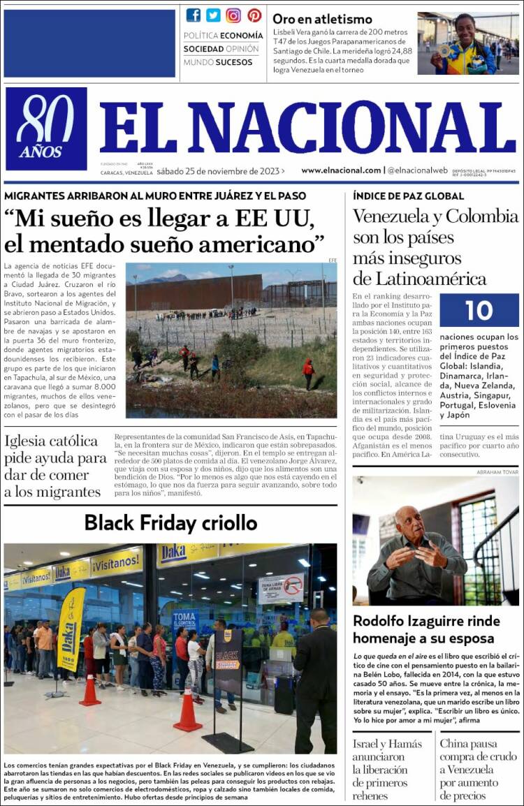 Portada de El Nacional (Venezuela)