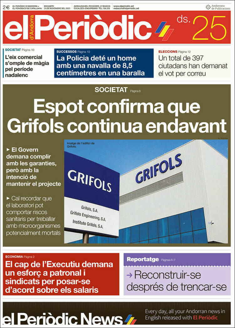 Portada de El Periòdic d'Andorra (Andorra)