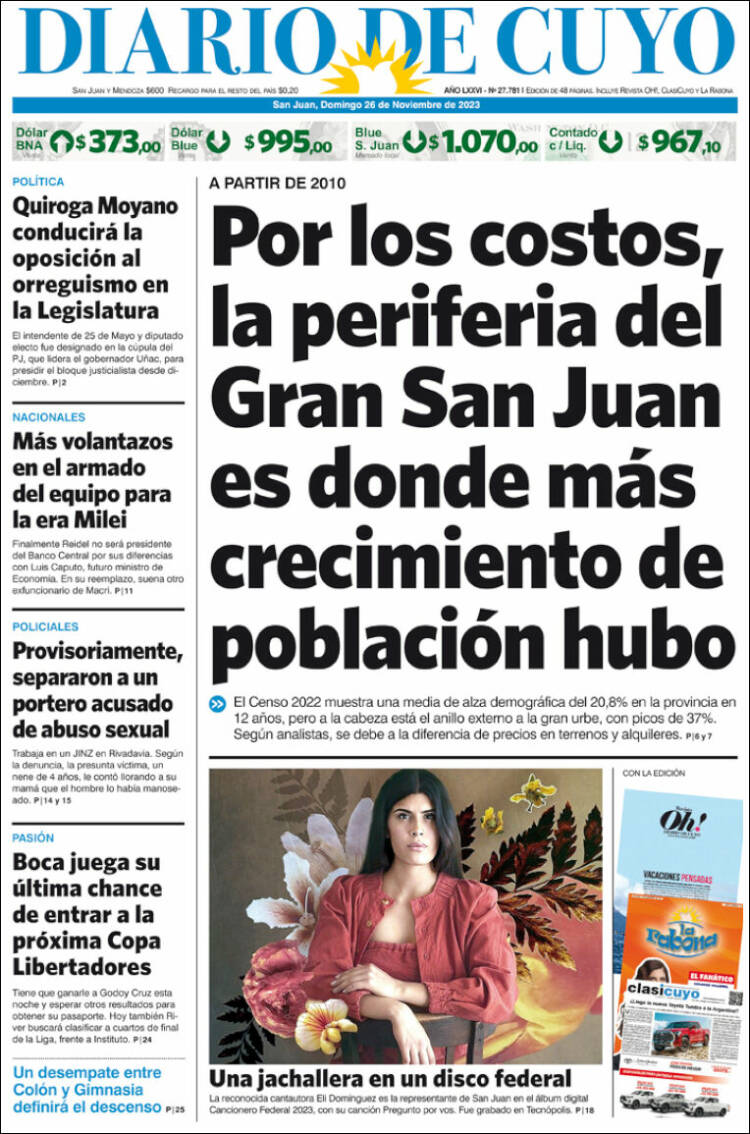 Portada de Diario de Cuyo (Argentina)