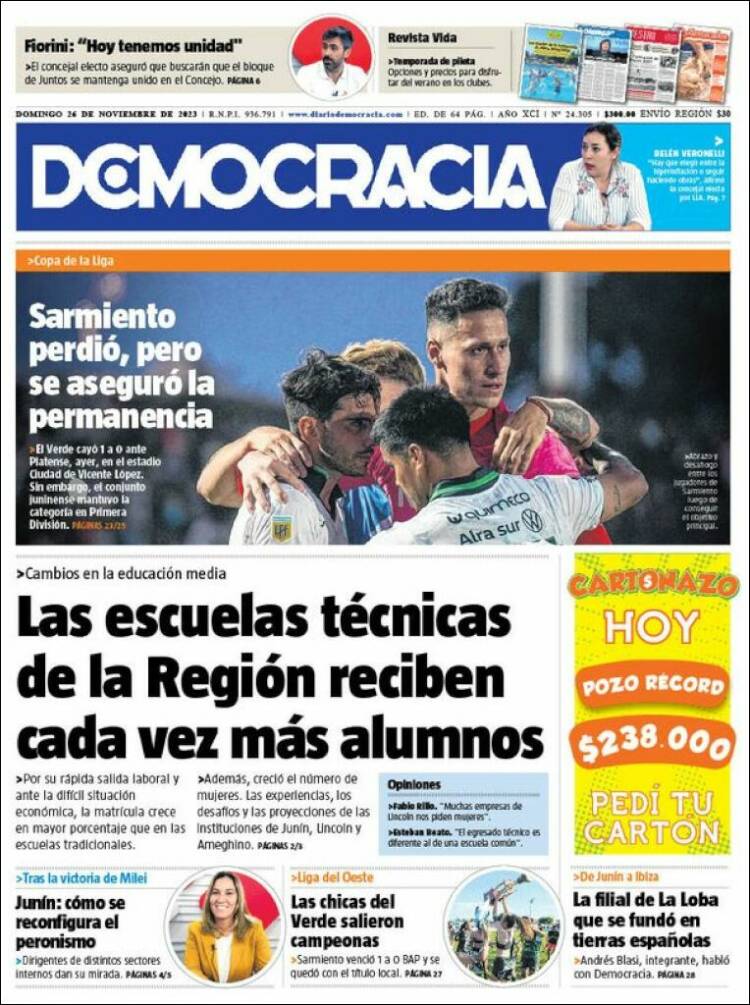 Portada de Diario Democracia (Argentina)