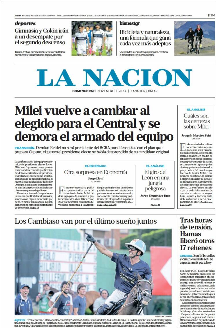 Portada de La Nación (Argentina)