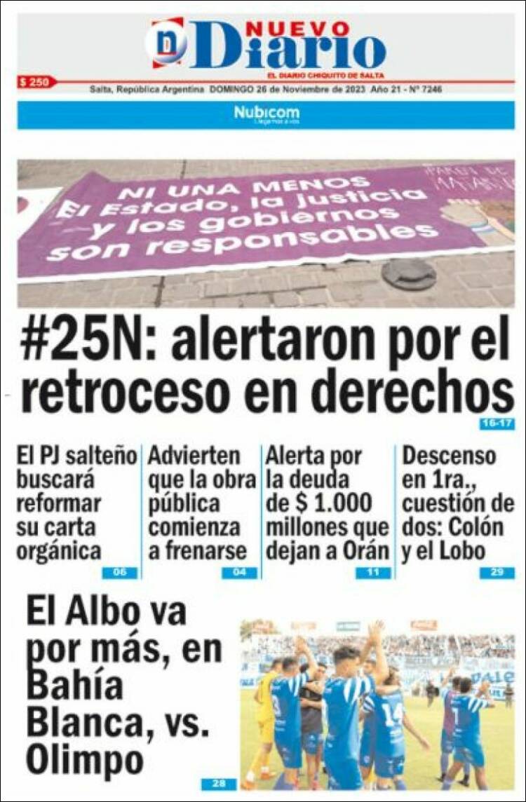 Portada de Nuevo Diario de Salta (Argentina)
