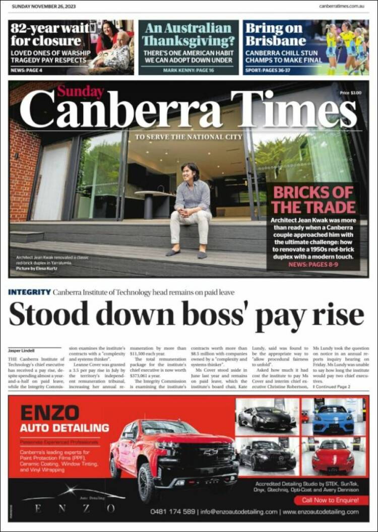Portada de The Canberra Times (Australia)