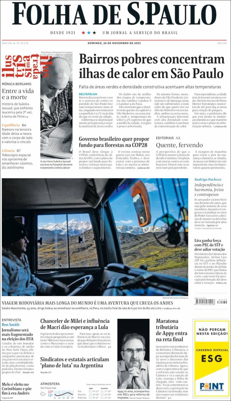 Portada de Folha de São Paulo (Brasil)