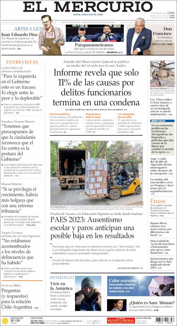 Portada de El Mercurio (Chile)