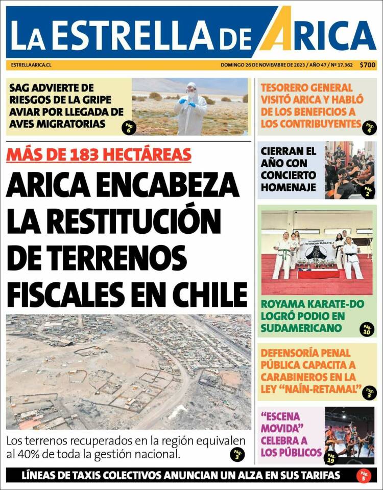 Portada de La Estrella de Arica (Chile)