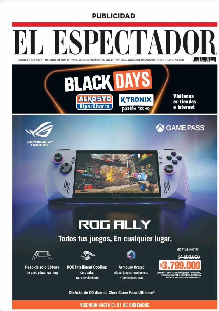 Portada de El Espectador (Colombia)