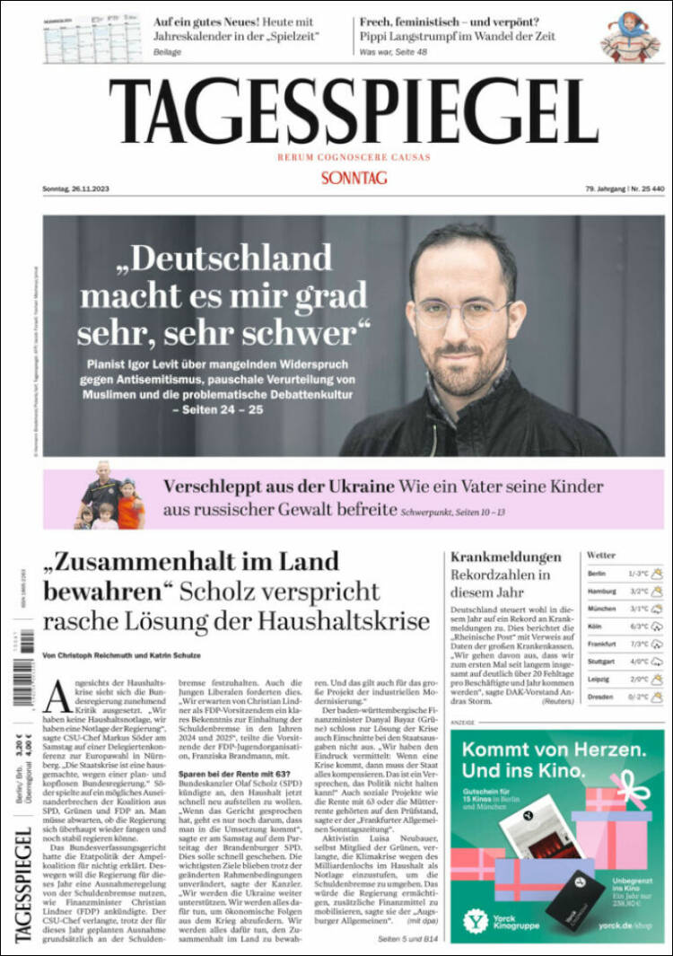 Portada de Der Tagesspiegel (Alemania)
