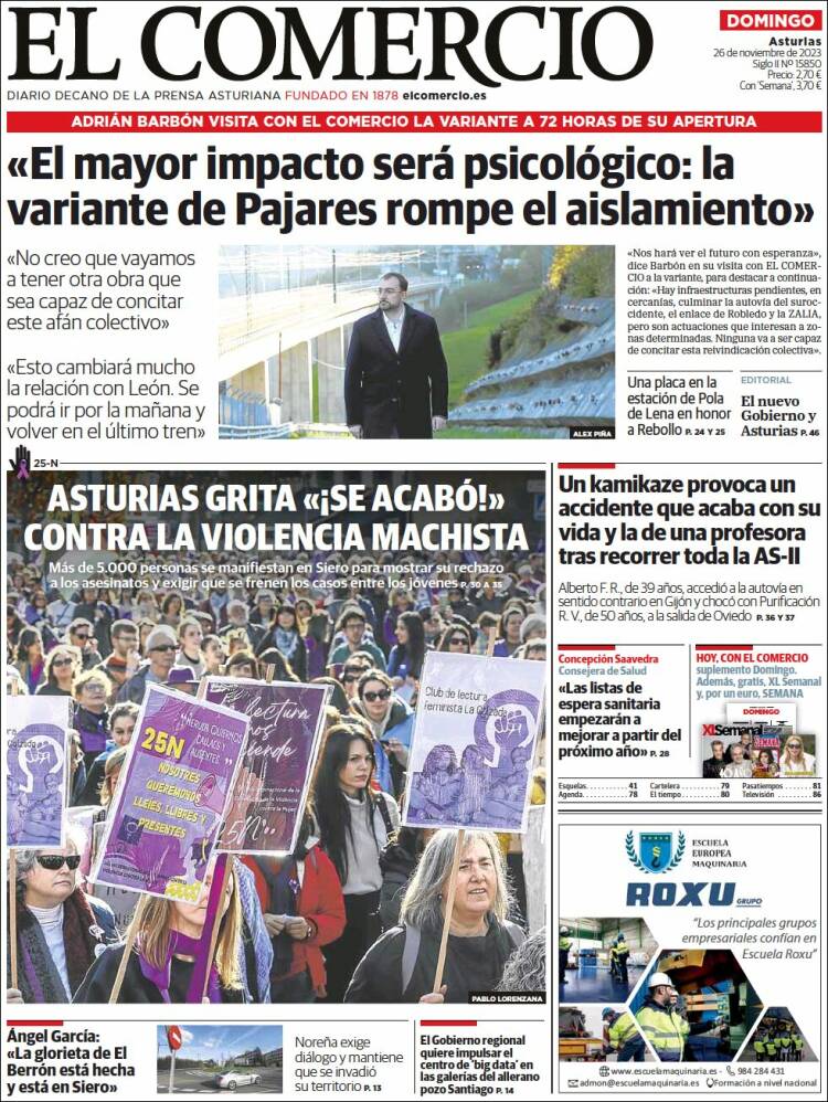 Portada de El Comercio (España)