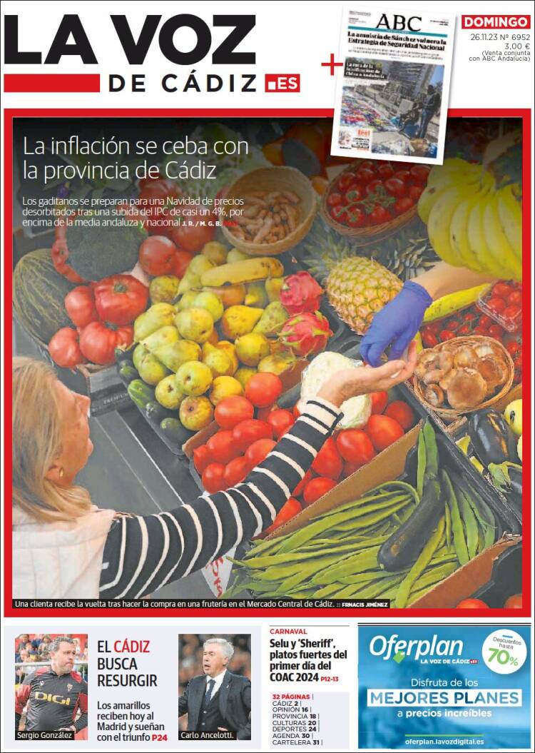 Portada de La Voz de Cádiz (España)