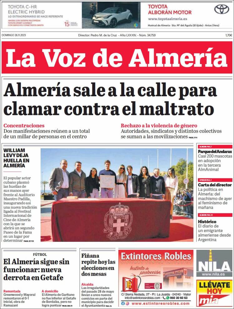 Portada de La Voz de Almería (España)