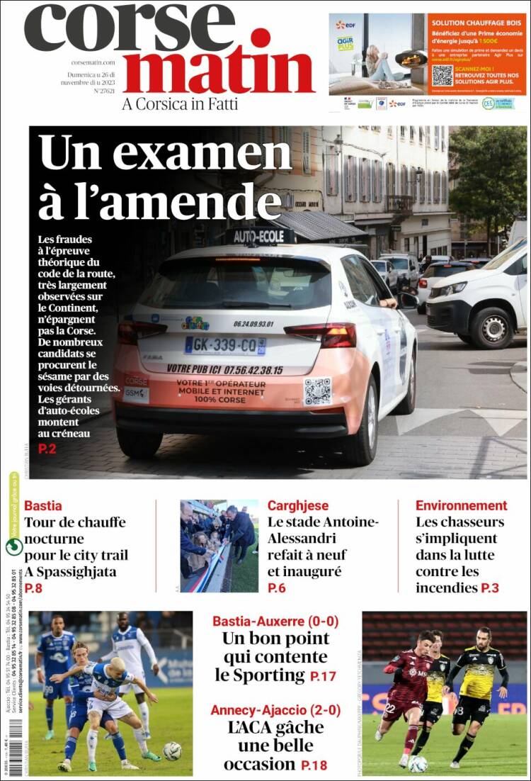 Portada de Corse-Matin (Francia)