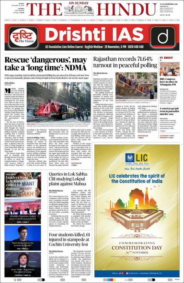 Portada de The Hindu (India)