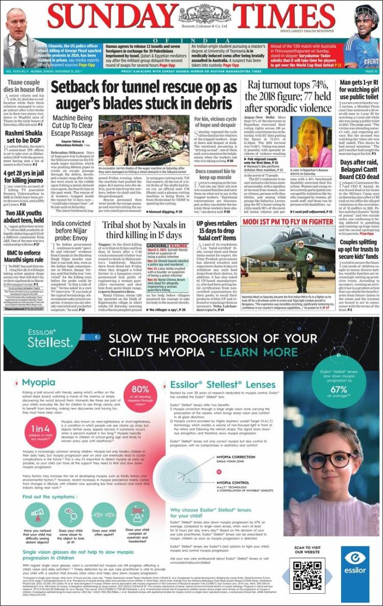 Portada de The Times of India (India)