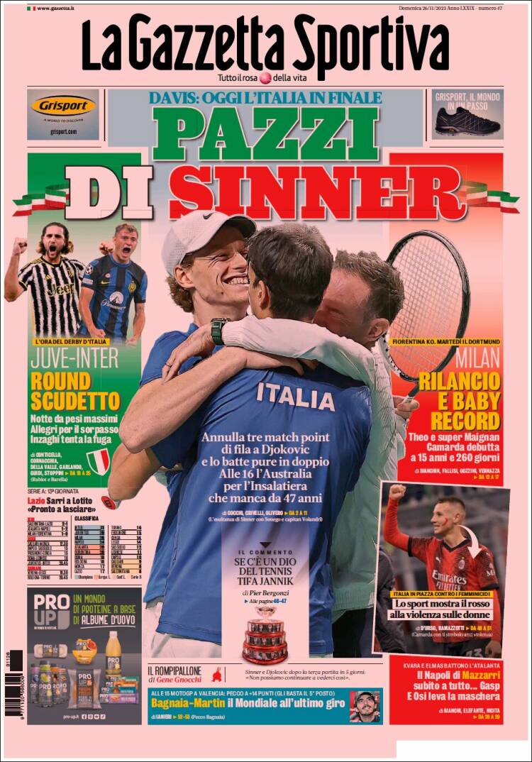 Portada de La Gazzetta dello Sport (Italia)