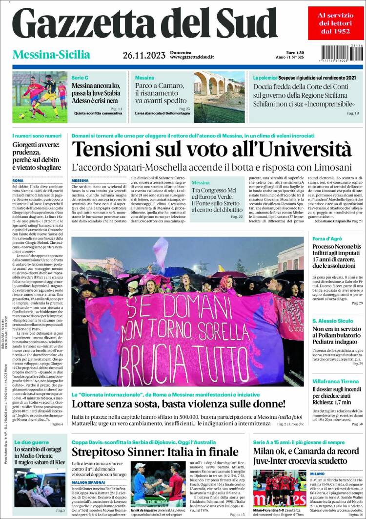 Portada de Gazzetta del Sud (Italia)