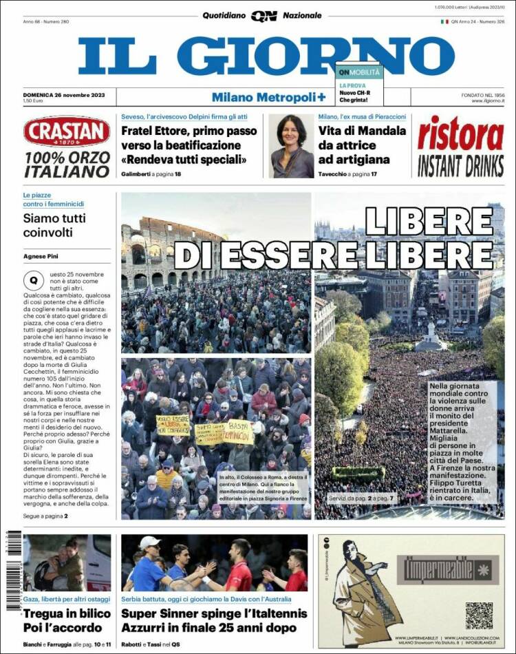 Portada de Il Giorno (Italia)