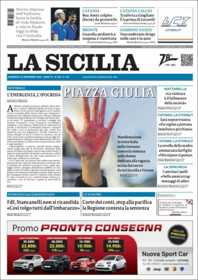 Portada de La Sicilia (Italia)