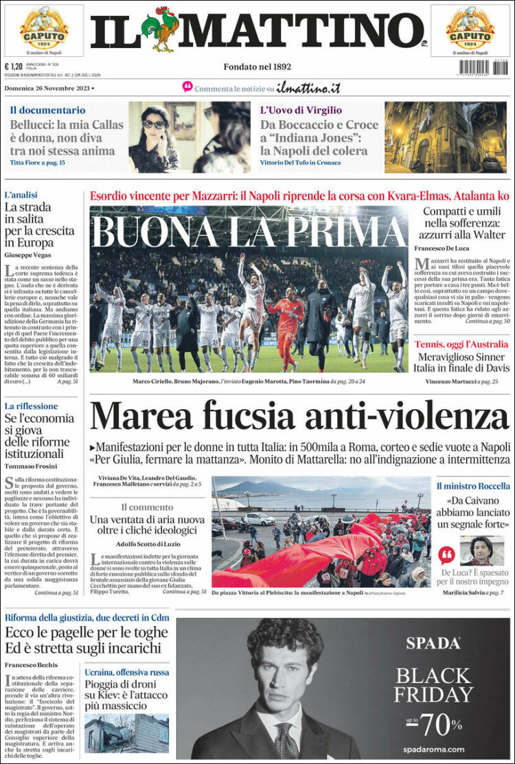 Portada de Il Mattino (Italia)
