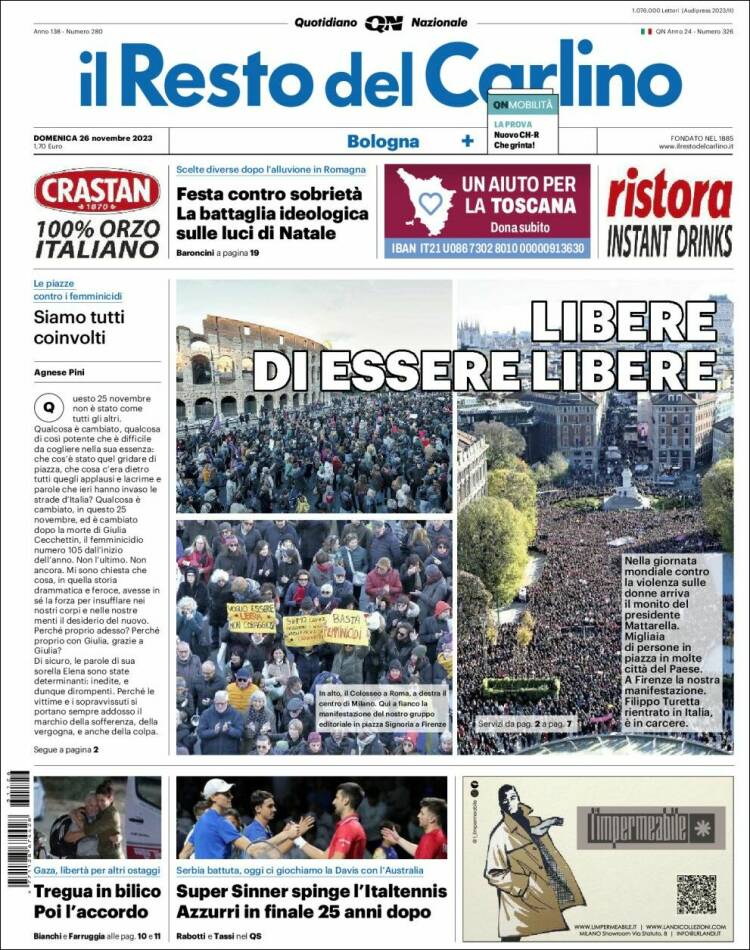 Portada de Il Resto del Carlino (Italia)