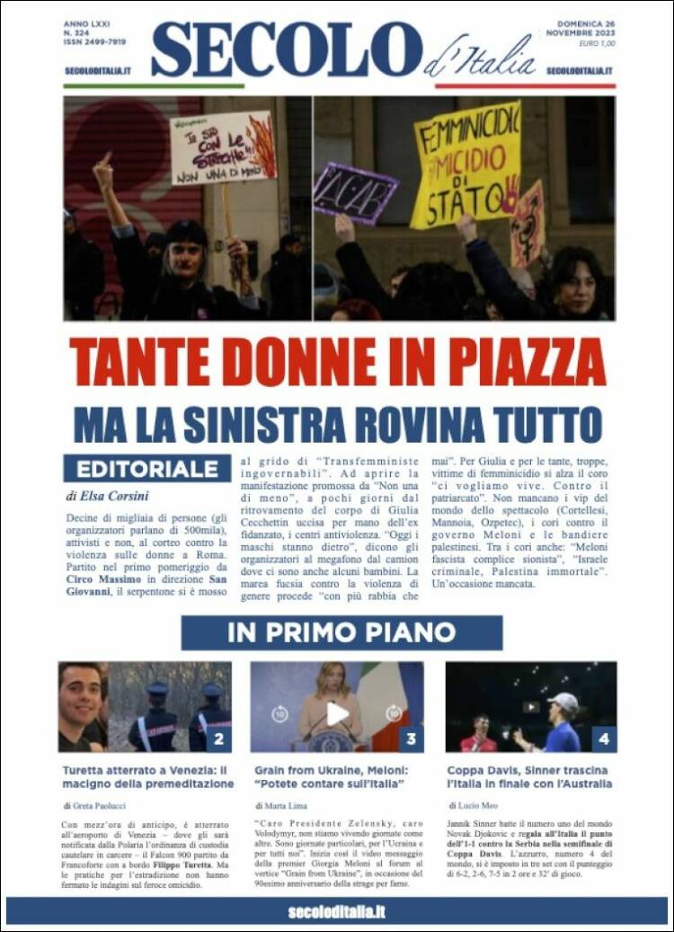 Portada de Secolo d'Italia (Italia)
