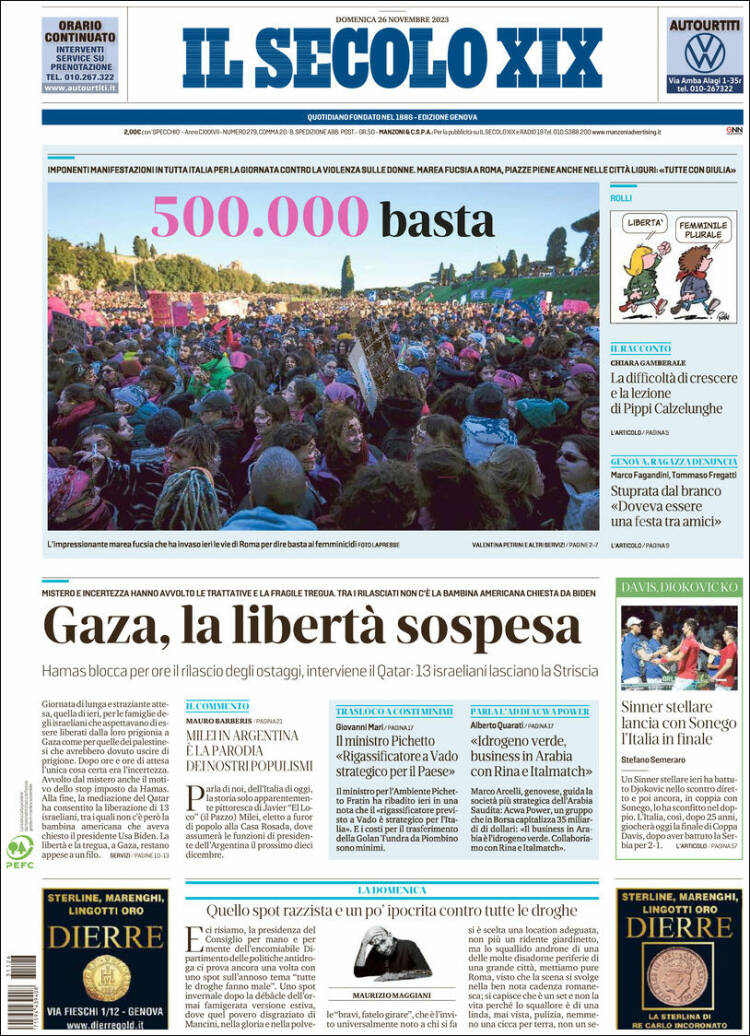 Portada de Il Secolo XIX (Italia)
