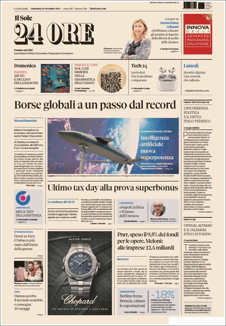 Portada de Il Sole 24 ORE (Italia)