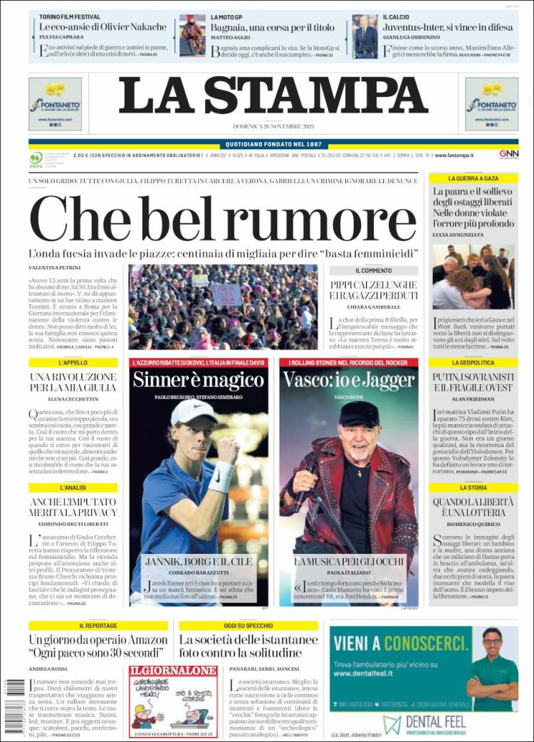 Portada de La Stampa (Italia)