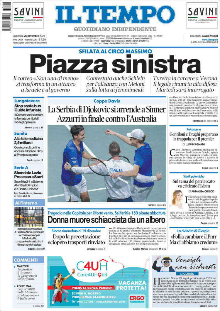 Portada de Il Tempo (Italia)