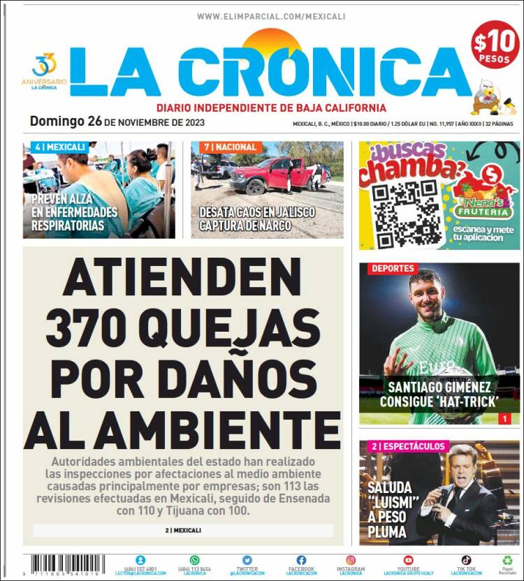 Portada de La Crónica de Baja California (M&eacute;xico)