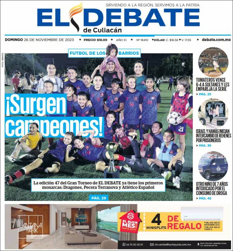 Portada de El Debate de Culiacán (M&eacute;xico)
