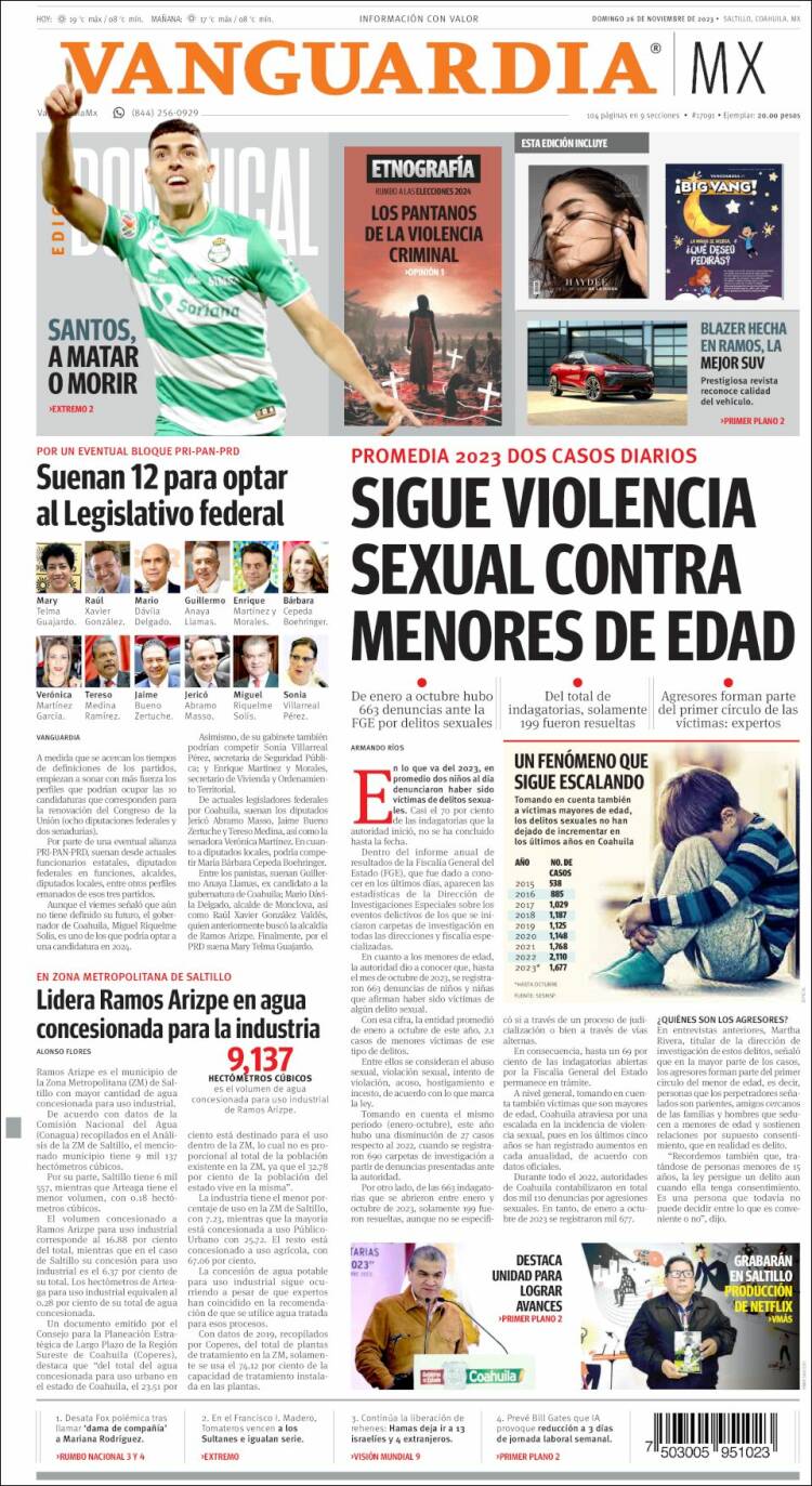 Portada de Vanguardia (M&eacute;xico)