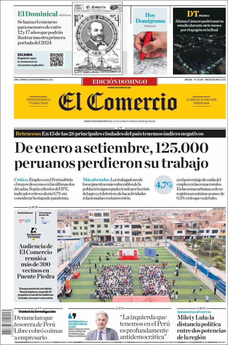 Portada de El Comercio (Per&uacute;)