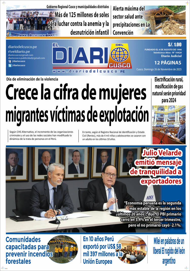 Portada de El Diario del Cusco (Per&uacute;)