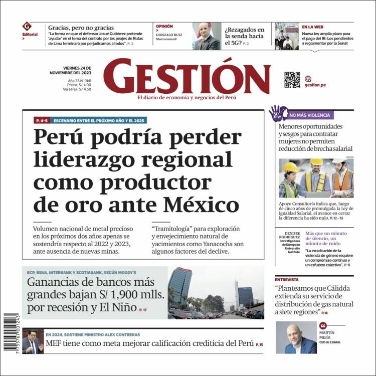 Portada de Diario Gestión (Per&uacute;)