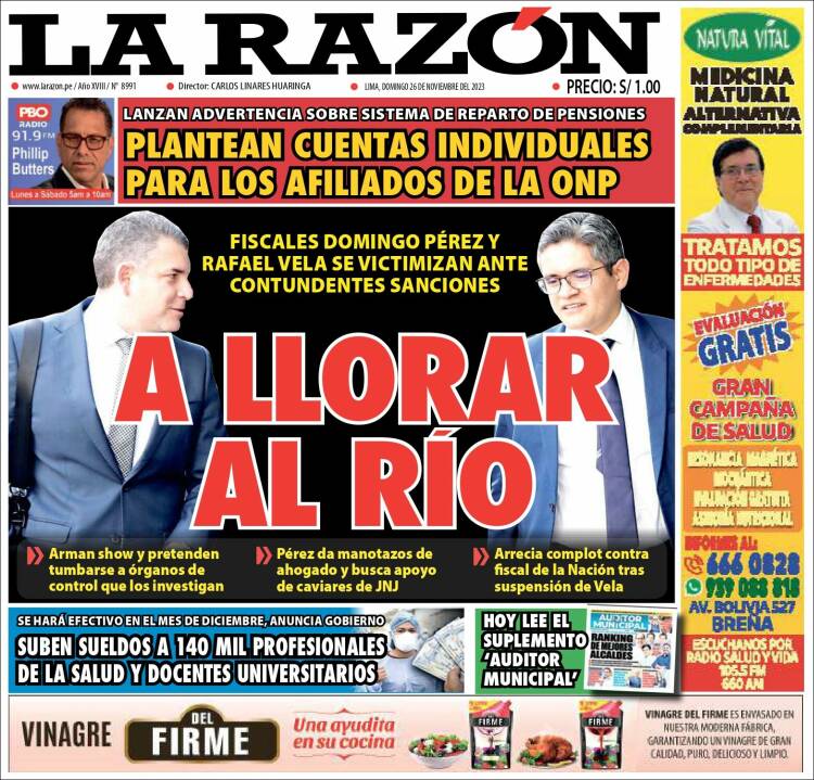 Portada de La Razón (Per&uacute;)