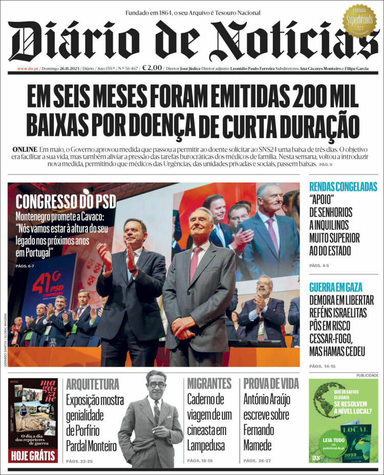 Portada de Diário de Noticias (Portugal)