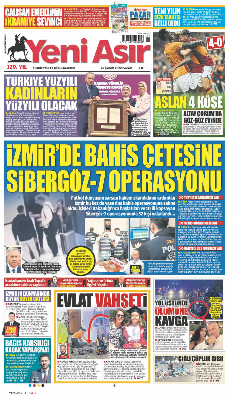 Portada de Yeni Asır (Turqu&iacute;a)