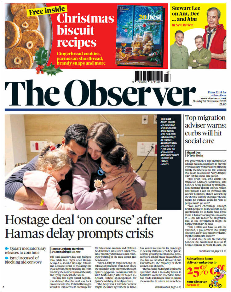 Portada de The Observer (Reino Unido)