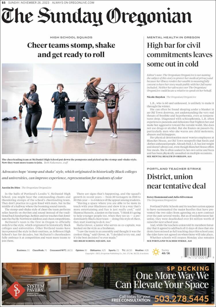 Portada de The Oregonian (USA)