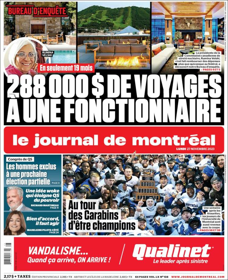 Portada de Le Journal de Montréal (Canadá)