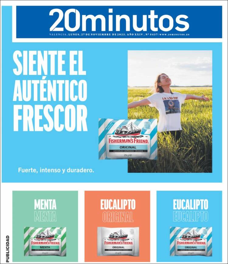 Portada de 20 Minutos - Valencia (España)