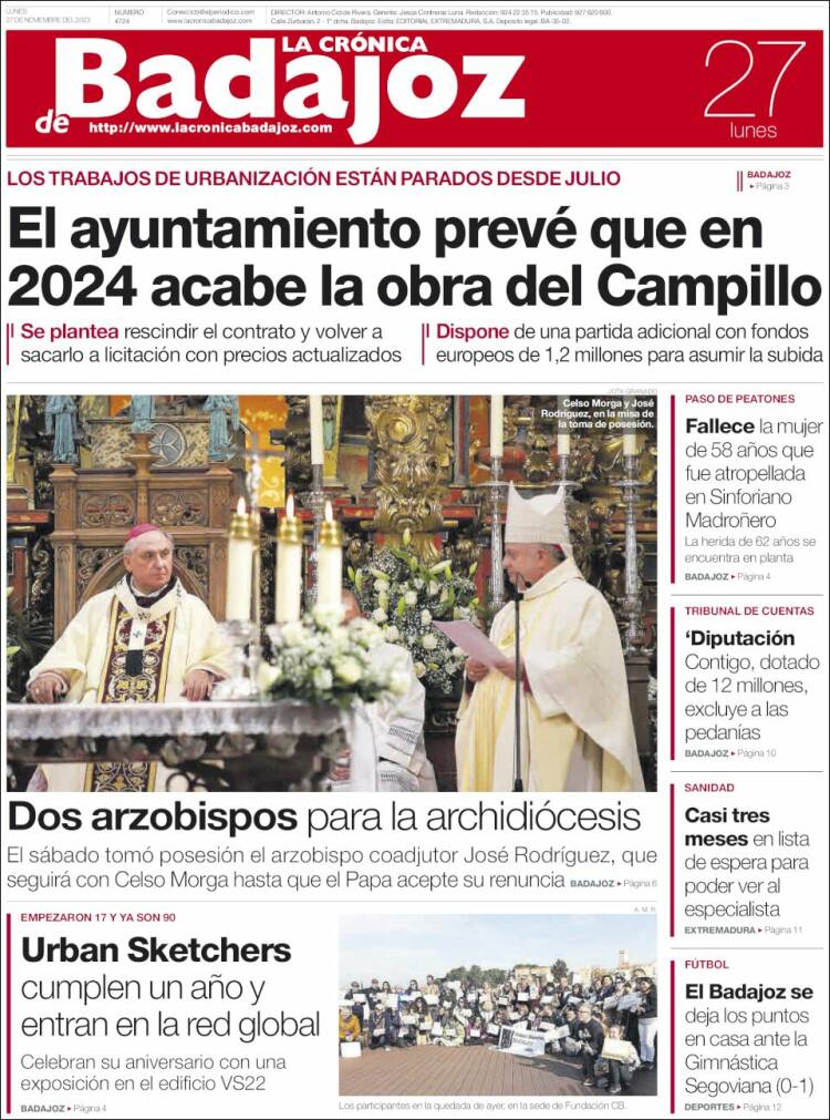 Portada de La Crónica de Badajoz (España)